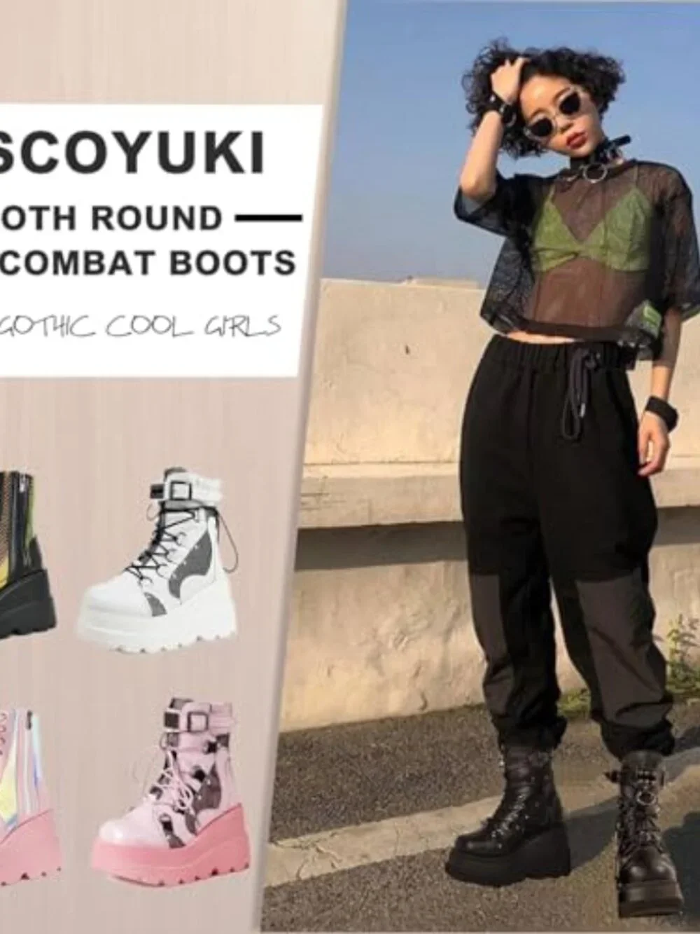 Chunky High Heel Platform Ankle Boots Goth Round Toe Lace Up Combat Wedge